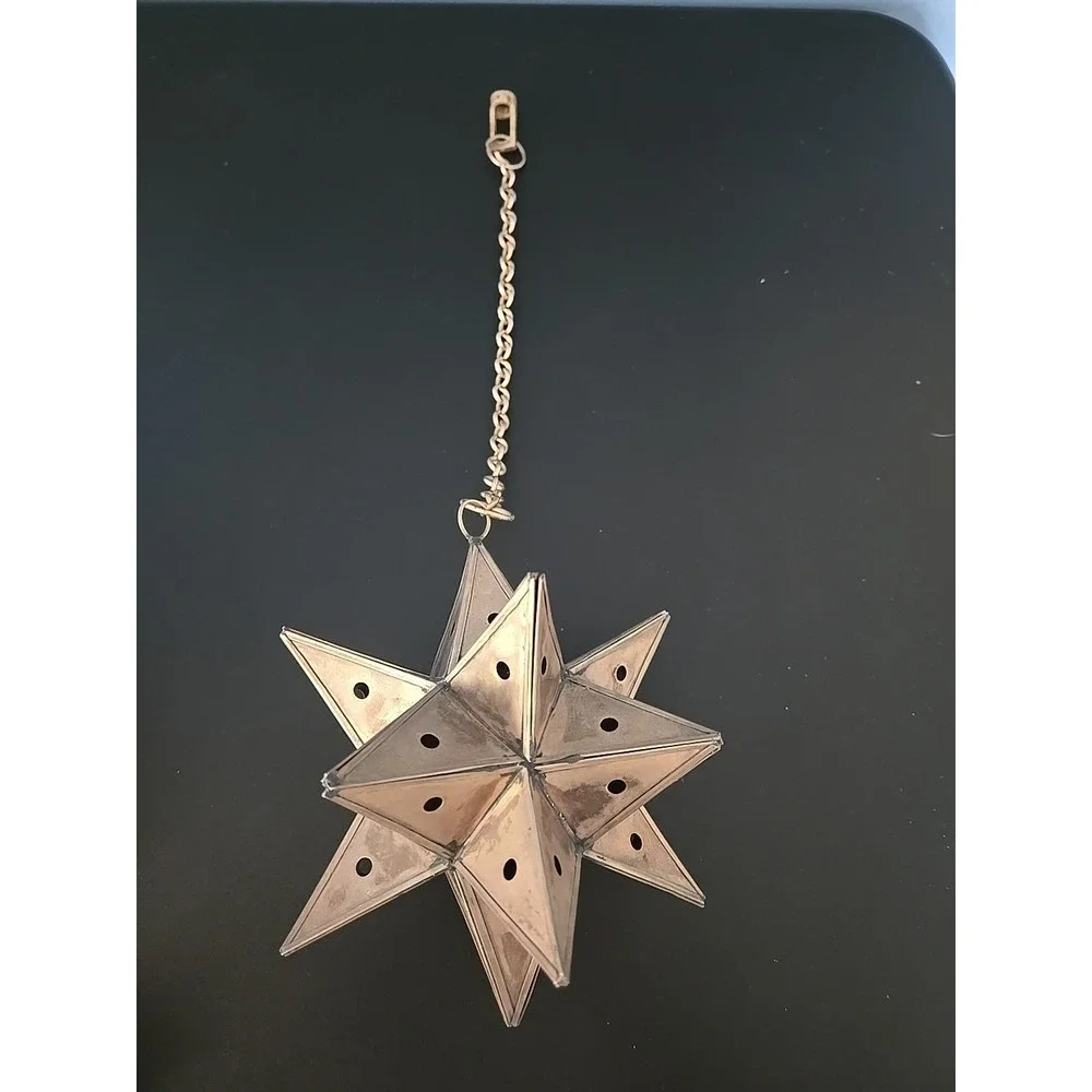 Vtg. Moravian Star Pierced Metal Votive Candle Pendant Hanging Light 6